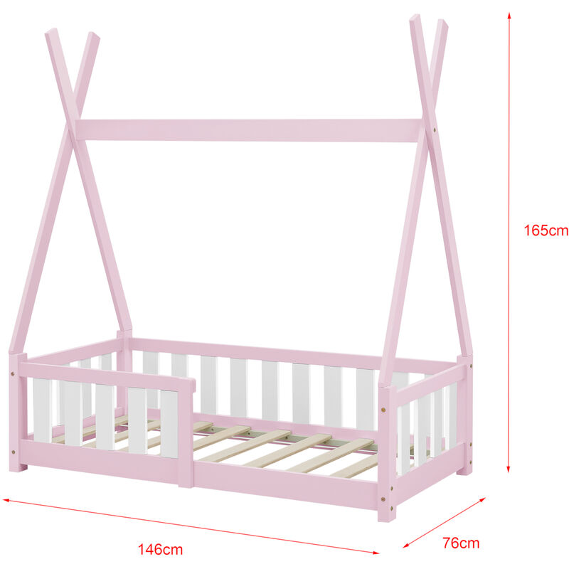 Letto per Bambino a Forma di Casetta con Sponde e Materasso a Schiuma  Fredda 80x160 cm Lettino con Barriere/Sbarre di Sicurezza - Bianco