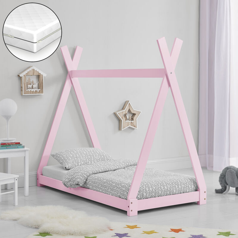 Letto per Cameretta 'Vindafjord' a Forma di Casetta con Zona di Riposo  80x160 cm Letto Singolo per Bambini - Bambù color Naturale [en.casa]