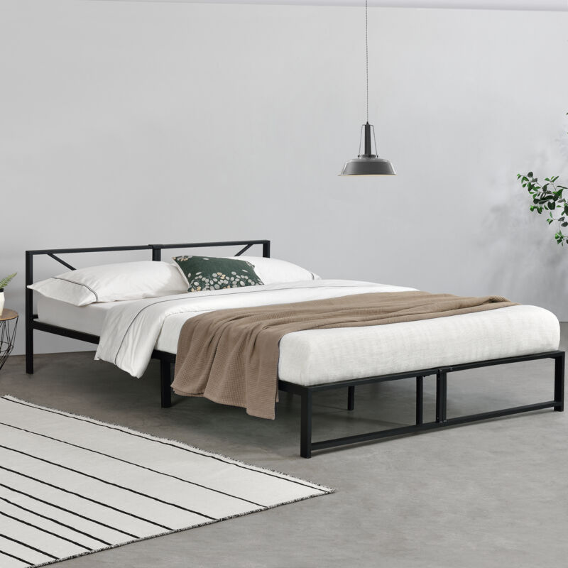 Struttura letto King Size con luci LED, testiera libreria, stazione di