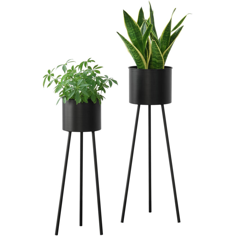 IZIDDO Supporto Per Piante In Metallo, Design Mid-Century, Per Vasi Da 12 A 30 Cm, Resistente Fino A 45 Kg, Per Interni/Esterni, Nero
