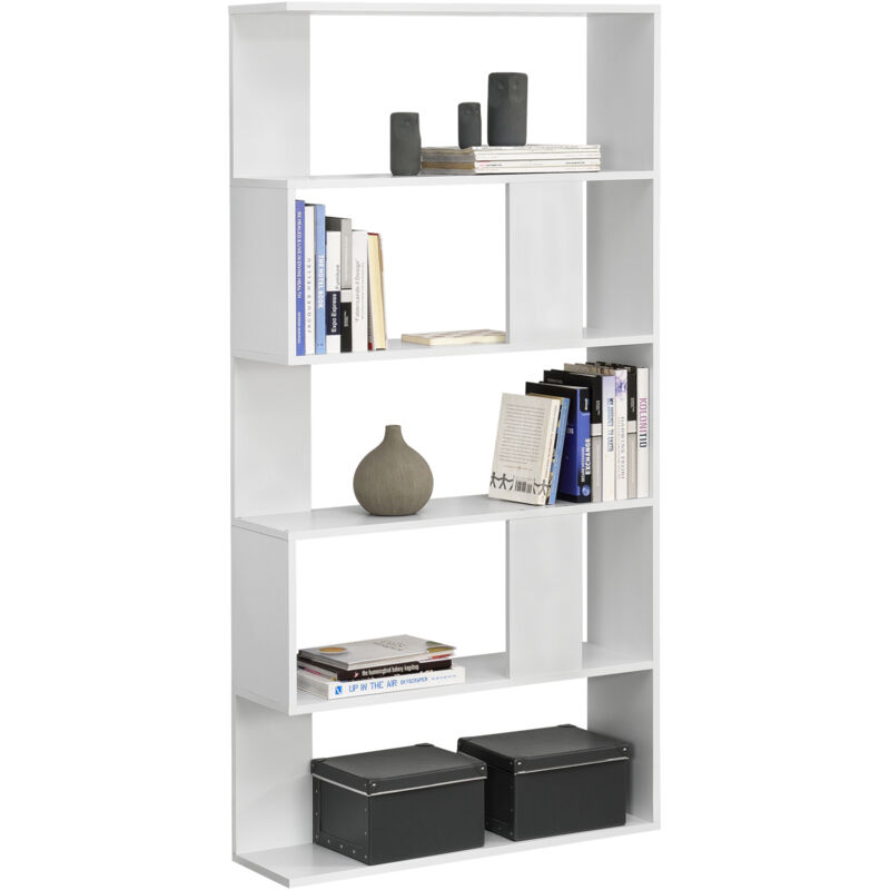 Libreria Divisorio Annlera: Scaffale Bianco 80x30x123,5 Cm In Multistrato. Mobile Con Ripiani Per Salone, Corridoio O Come Separé.
