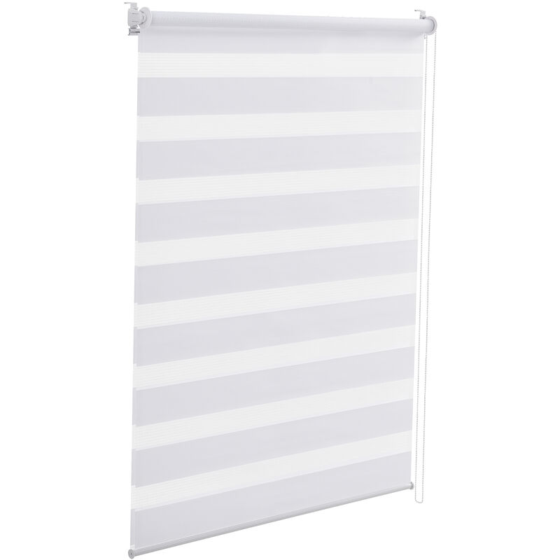 Tenda a Rullo Giorno-Notte per Interni 90 x 220 cm Tenda a Fascie in Tessuto  Avvolgibile con Manovra a Catena Meccanismo Cambio Lato Fissaggio Senza Fori  - Bianco