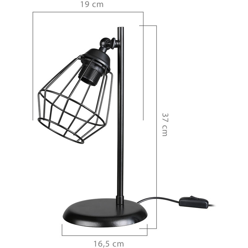 Lampada da Tavolo 'Gosport' Lampada da Comodino con Paralume a Gabbia -  Stile Industriale - Nero [lux.pro]