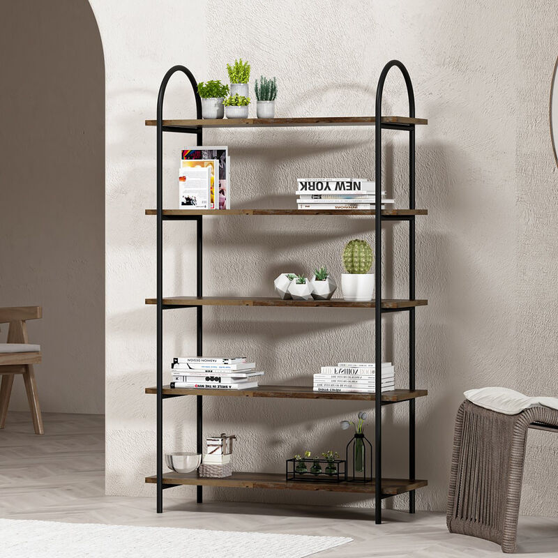 Libreria 'Broager' Scaffale a 5 Ripiani in Stile Industriale - Nero/Effetto  Legno Intarsiato [en.casa]