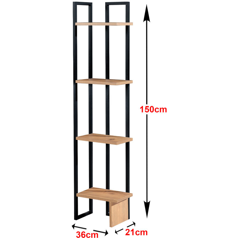 Scaffale Portaoggetti 'Bjergsted' Mobile a Terra con 4 Ripiani - Nero /  Effetto Noce [en.casa]