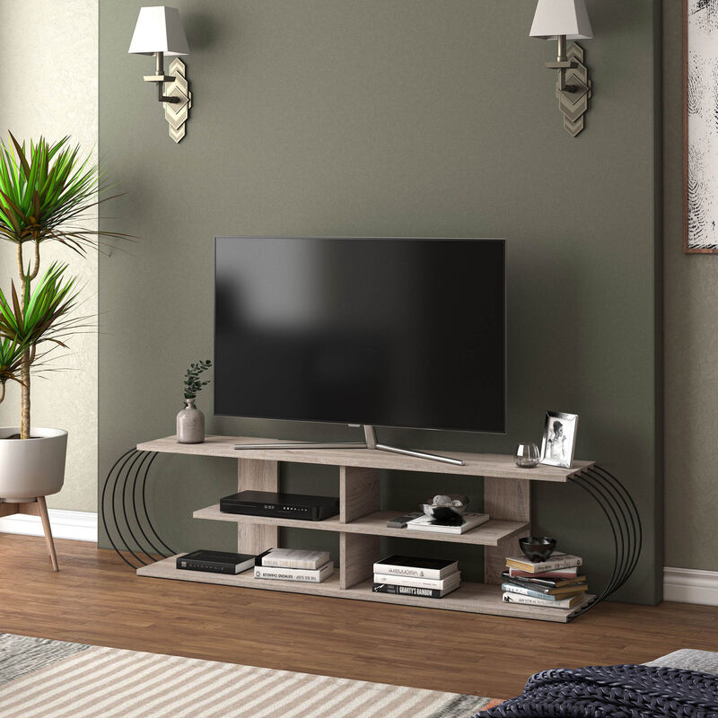 Mobile TV 'Robertsfors' Consolle Basso Porta TV con Ripiani 172 x 31 x 42  cm Mobile TV Moderno Mobile TV da Soggiorno - Effetto Rovere / Nero [en.casa ]