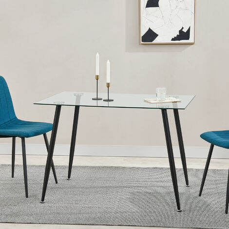 Tavolo Da Pranzo In Vetro Temperato 110 Cm Rettangolare, Gambe Oro, Moderno Per 4-6 Persone