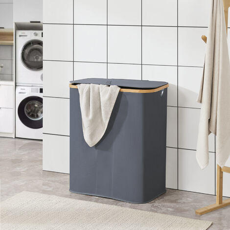 URBNLIVING Cesto Portabiancheria In Rete 65L Con Manici E Coperchio, Marrone Scuro, Design Elegante E Robusto