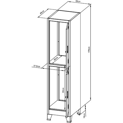 Armadio Spogliatoio Mobile In Acciaio - 4 Ante Con Serratura, Grigio 180x38x45 Cm