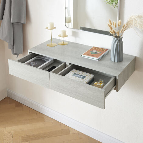 Trade Shop - Mensola Da Parete Con Cassetto Sospeso Pensile In Legno Rovere 40x24x10cm 782510 89320946