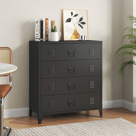 Cassettiera Soggiorno 140x38,5x52 Cm Con 4 Ante E 1 Cassetto – Finitura Legno E Nero, Senza Maniglie, MDF Con Cerniere Soft-close