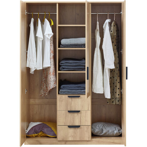 Armadio Guardaroba Eiselfing con Scomparti e Cassetti 176 x 120 x 52 cm Effetto Rovere [en.casa]