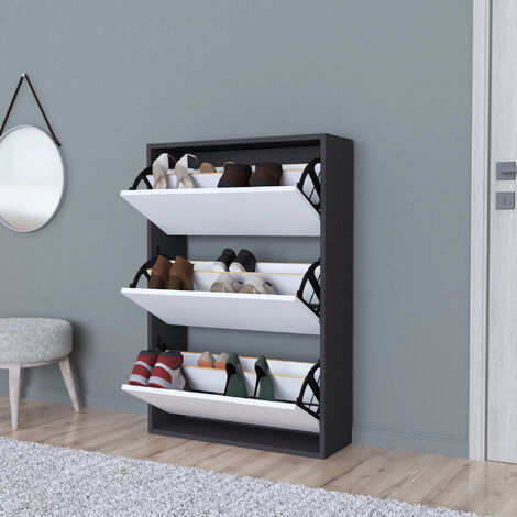 Scarpiera Da Parete Sottile HOMIUSE - 60x18x60 Cm, 2 Ripiani Ribaltabili, Legno Grigio Lucido