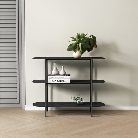 Tavolo A Consolle Mobile Con 2 Piani In Acciaio – Scaffale Da Terra 80x80x26 Cm Nero, Per Ingresso, Soggiorno O Studio
