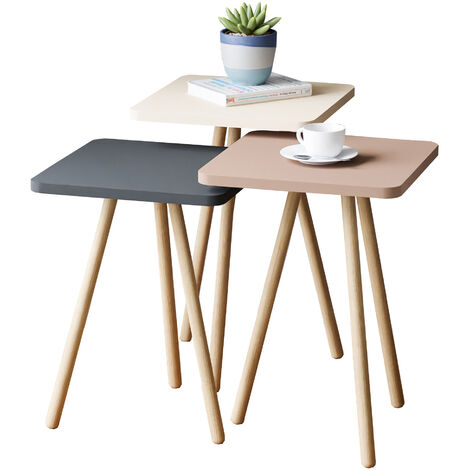 Set Di 3 Tavolini Bassi Da Salotto Con Gambe A Treppiede - Bianco E Nero