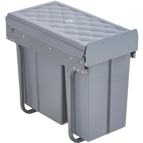 Pattumiera Estraibile Sottolavello Relaxdays - 2 Secchi Da 20L, Differenziata, Grigia, Dimensioni 41,3x34x51,8 Cm
