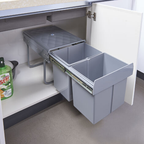 Knape & Vogt Pattumiera Estraibile 29 Qt - Platino, Gabbia In Acciaio Regolabile Con Cestello Incluso - 2