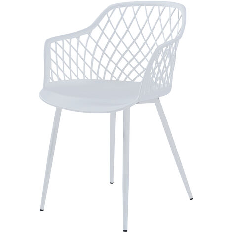 Set Di 2 Sedie Da Pranzo En.casa In Plastica Grigio Chiaro Con Braccioli E Schienale A Rete - Gambe In Metallo - 2