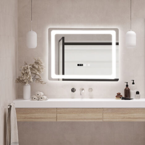 Specchio LED da Parete Casoli Multifunzionale 60 x 80 cm Cornice Argentata pro.tec (1/5)