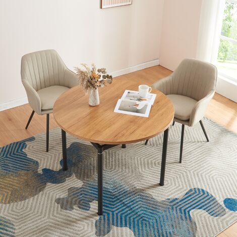 Tavolo Da Pranzo Moderno Con Piano Rotondo Effetto Rovere E Gambe In Acciaio Nero - Ø100 Cm - Foto 5