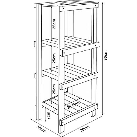 Scaffale da Bagno Kinnula con 4 Ripiani a Doghe Legno di Pino Naturale 90 x  30