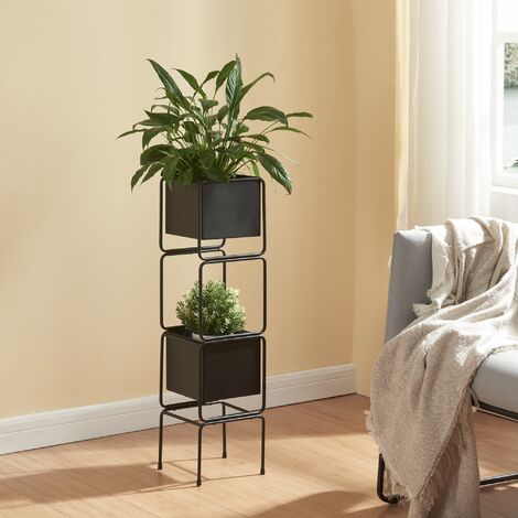 Eluno Supporto Per Piante 2 Ripiani: Scaffale In Metallo Nero, Multiuso Per Piante E Libri, 60x29x72 Cm