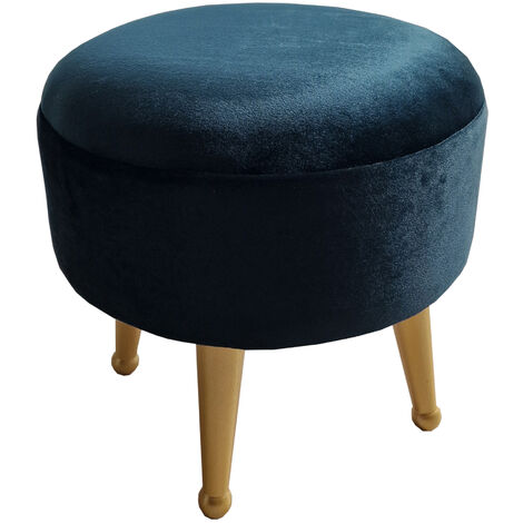 GICOS POUF SGABELLO BLU IN VELLUTO CON PIEDI IN LEGNO