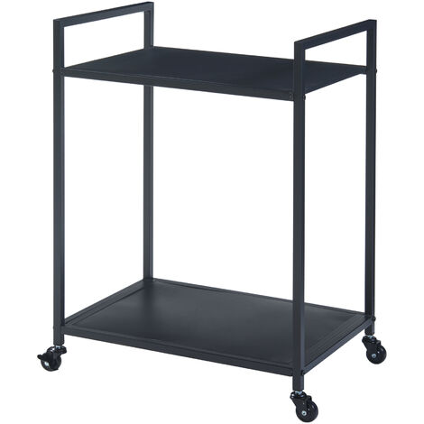 Carrello Di Servizio 2 Ripiani - 68.5x50x36cm Metallo Nero Per Cucina E Ufficio - Foto 4