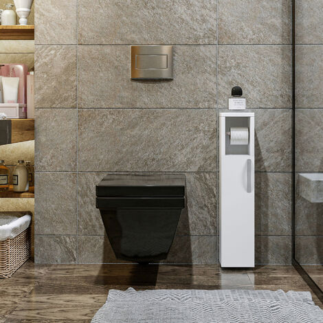 Porta Carta Igienica Da Bagno - Mobiletto Bianco-Naturale 20x18x75 Cm