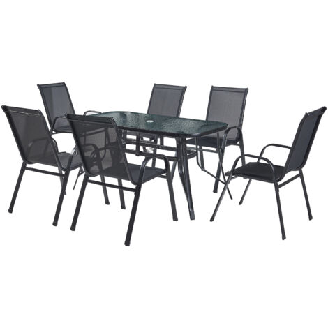 Set Mobili Giardino 3 Pezzi – 2 Sedie A Dondolo Con Tavolino Vetro | Per Patio, Cortile E Balcone (Colore Nero)