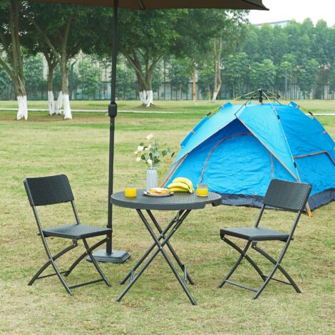 Tavolo da Picnic Mark Pieghevole Ø80 x 74 cm Nero Effetto Rattan [en.casa] (1/5)