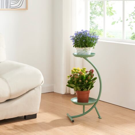 En.casa Stand Portapiante In Metallo 3 Livelli - Piedistallo Con Portavaso E 2 Piani Rotondi, Grigio Scuro 94,5 Cm