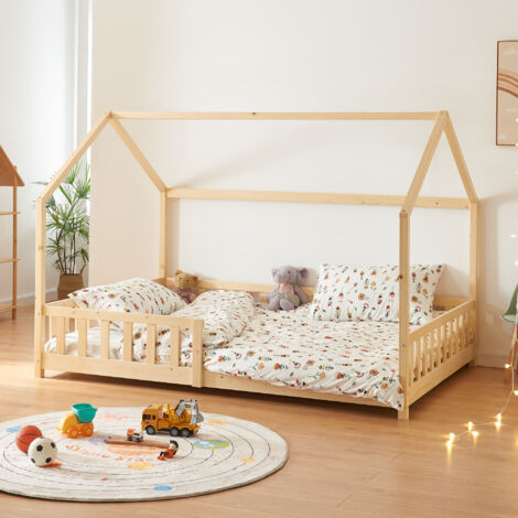 Letto Francese Hesel per Cameretta a Forma di Casetta 140 x 200 cm Naturale [en.casa]