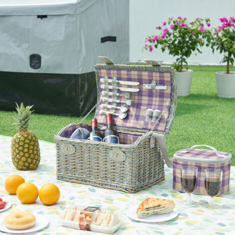 Boothbay Cestino Da Picnic In Vimini Per Due Persone - Set Con Piatti, Bicchieri E Posate - Regalo Ideale