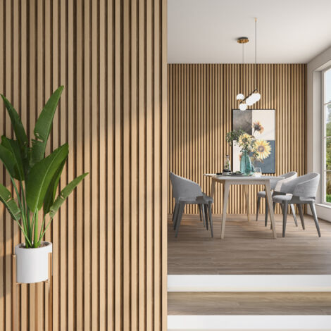 Pannello Acustico In Feltro E Fibra Di Legno - Design A Lamelle Millerighe | Colore Rovere Chiaro 120x34x1,5 Cm