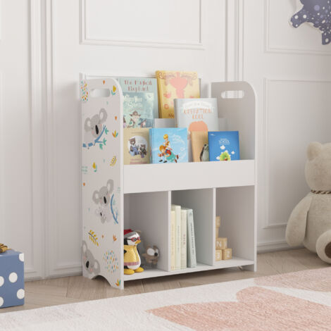 Scaffale Per Cameretta Con 4 Contenitori Morbidi A Scaletta – Design Koala, Blu/bianco, Porta Libri A Misura Di Bambino
