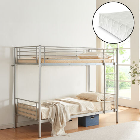 neu.haus Letto a castello metallo 2 Materassi Barriera anticaduta 200x140/ 90cm
