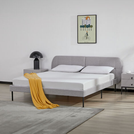 Letto Matrimoniale 160x200 Cm In Tessuto Grigio Chiaro Con Contenitore - Joya