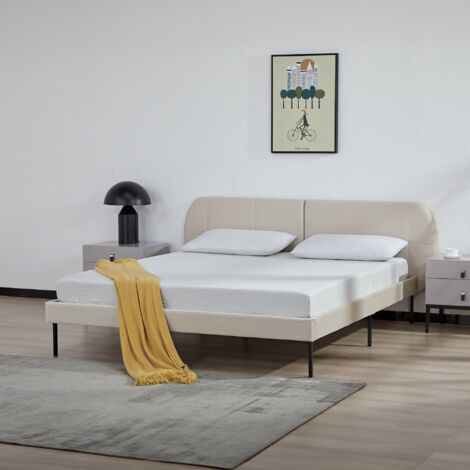 Letto Matrimoniale Porvoo 160x200 cm Testiera Imbottita Rivestimento in Velluto - Beige [en.casa] (1/5)