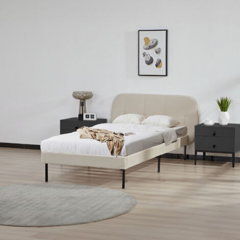 Letto Singolo Porvoo 90x200 cm Testiera Imbottita Rivestimento in Velluto - Beige [en.casa] (1/5)