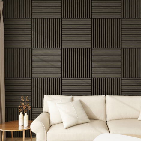 Set Vang di 8 Pannelli Murali 3D Fonoassorbenti 60x60 cm a Listelli Dritti Copertura 2,88 m² - Effetto Rovere Grigio Scuro NEU.HOLZ