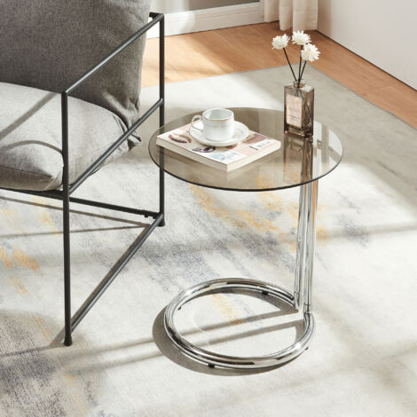 Tavolino Rotondo Moderno In Vetro Temperato E Metallo - 50 Cm Larghezza, Altezza 21,7 Cm - 3