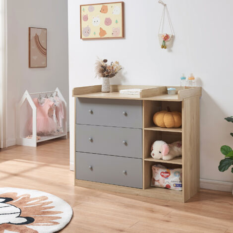 Fasciatoio Livinity Mailo In Grigio/artisan 85x85x85 Cm Con Cassettiera In Truciolato 16mm, Fino A 11kg