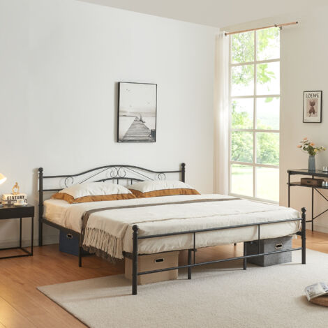 Letto Doppio Florenz in Acciaio con Testiera Alta Decorativa 180 x 200 cm Nero [en.casa] (1/5)