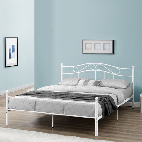 Letto Doppio Florenz in Acciaio con Testiera Alta Decorativa 180 x 200 cm Bianco [en.casa] (1/5)