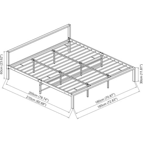 Struttura Letto King Size Con Testiera In Legno: Telaio In Acciaio, Senza Rumore, Supporto 600 Kg