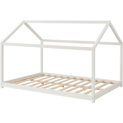 Letto per Cameretta 'Cerro' a Forma di Casetta 120 x 200 cm Legno di Pino Bianco [en.casa]