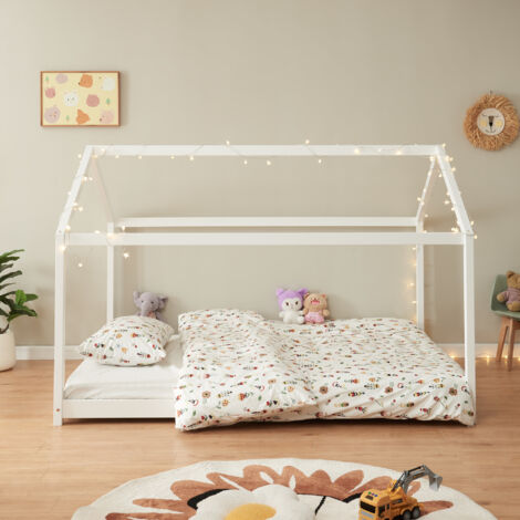 Letto per Cameretta 'Cerro' a Forma di Casetta 140 x 200 cm Legno di Pino Bianco [en.casa]
