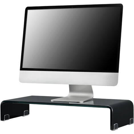Supporto di Rialzo Monitor/TV/PC Portatile 90 x 30 x 13 cm Mobile in Vetro  Base per Schermi - Nero Lucido, Laccato