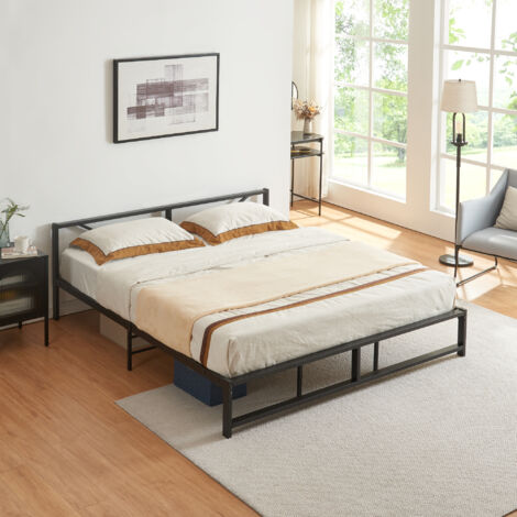 Struttura Letto in Metallo 180x200 cm Letto Matrimoniale/King Size con Testiera Decorativa Letto in Stile Classico/Moderno - Nero